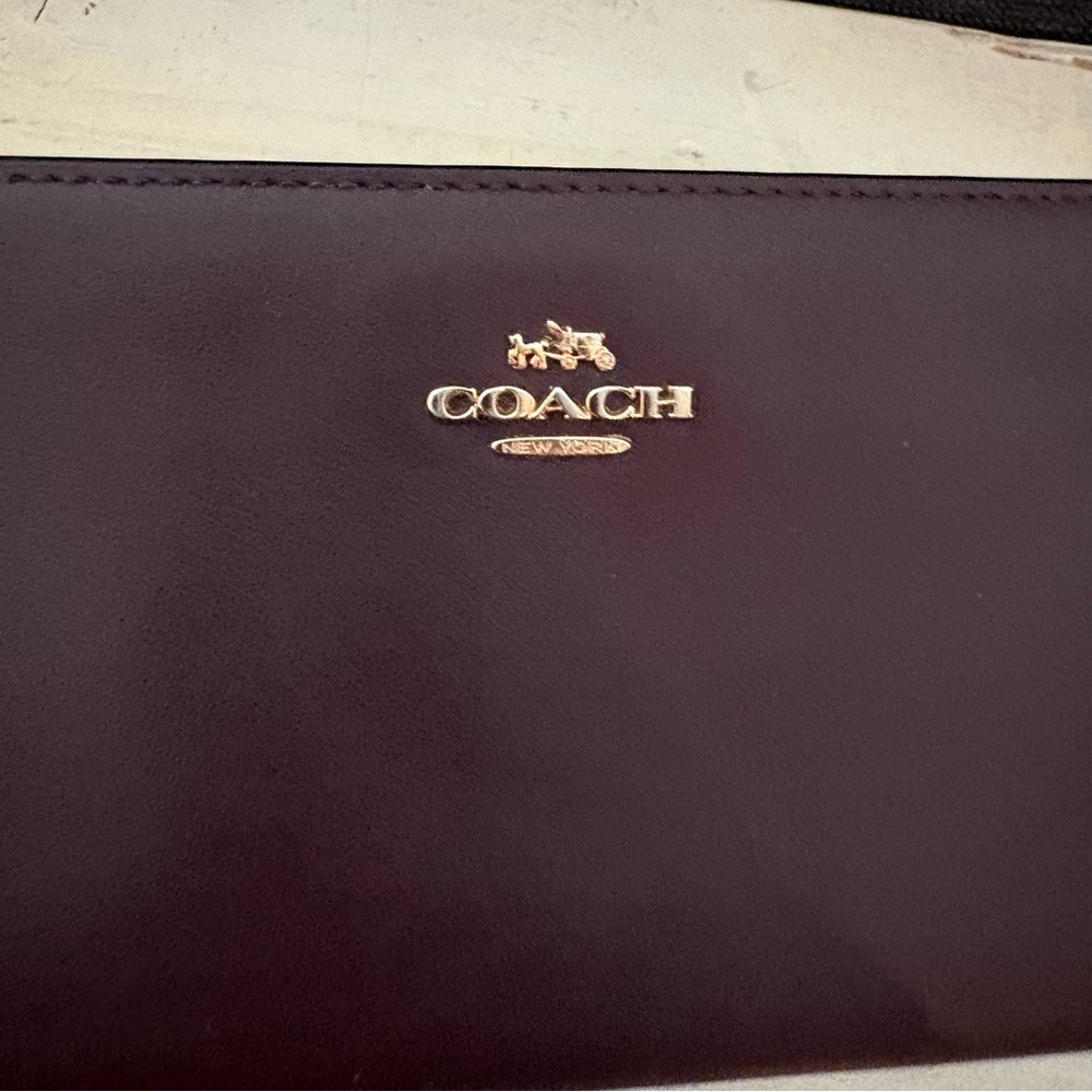 COACH Continental Wallet in Refined Leather with Oxblood Gold Accents - Picture 6 of 15